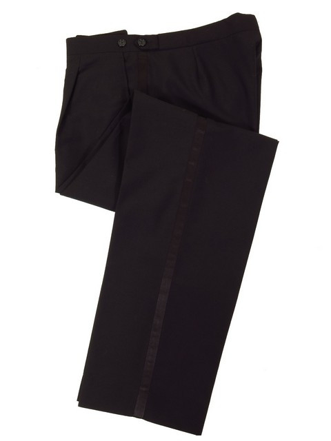 Men's Black Tuxedo Trousers – Satin Stripe, Formal Evening Pants, Pleated Front, Wool Blend