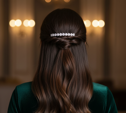 CURVED CRYSTAL FLOWER BARRETTE CURVED CRYSTAL FLOWER BARRETTE