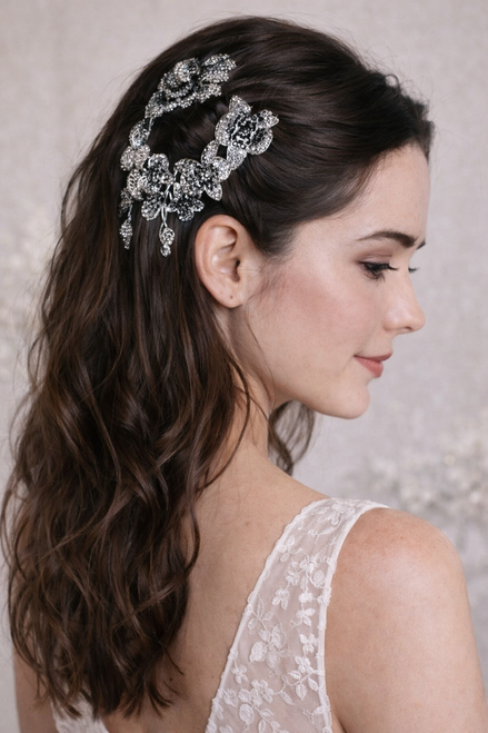 Midnight Blossom Crystal Hair Comb