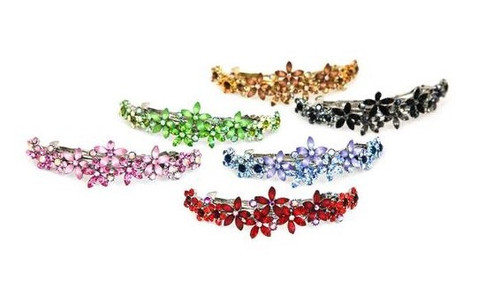 CONTRASTING CRYSTAL FLOWER BARRETTE