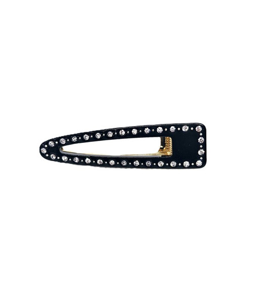 Midnight Frame Hair Clip: black elongated hair clip with small white stones along its edge, white background