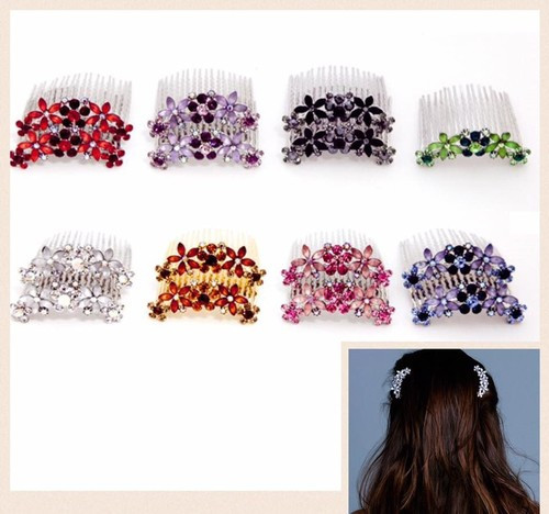 Crystal Hair Comb With Frosted And Sparkle Flowers Lulu Lala Style