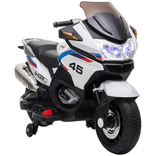 Kiddies 12V Sit-on White Battery Motorbike with Stablizers Age 3-5