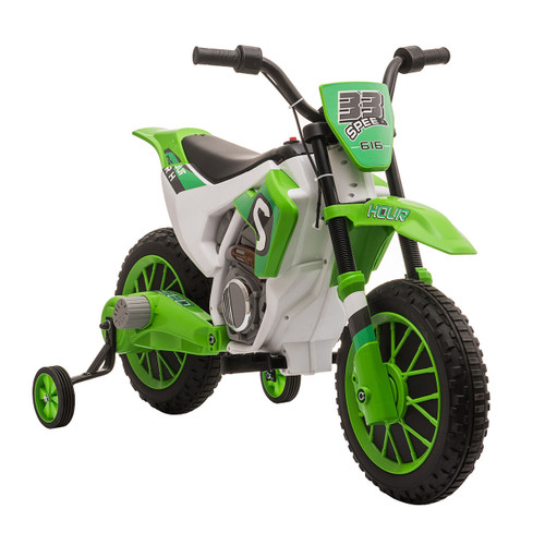 12 Volt Battery Powered Childs Motorbike + Removable Stabilizers green