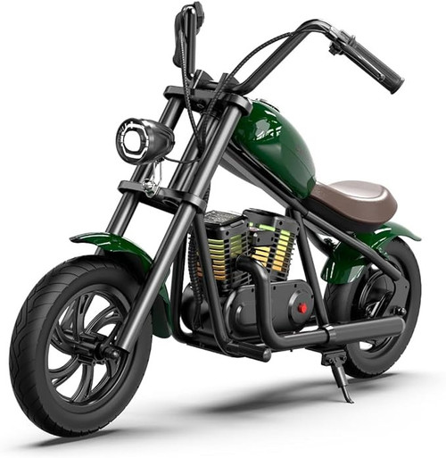 Kids 24v Retro Green & Black Chopper Electric Ride on Motorcycle
