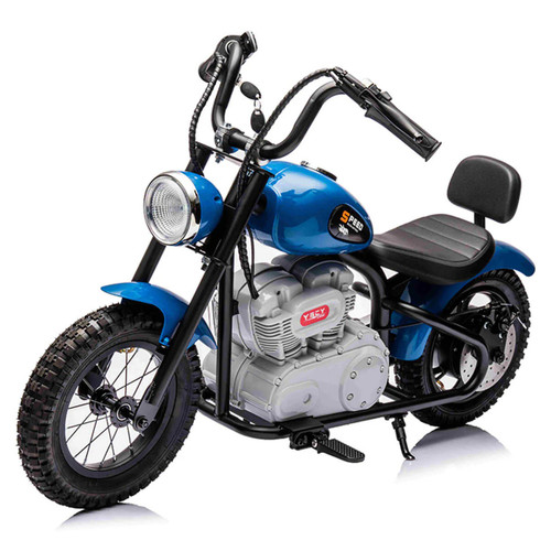 Kids 24v Retro Blue Battery Powered Ride on Chopper Motorcycles