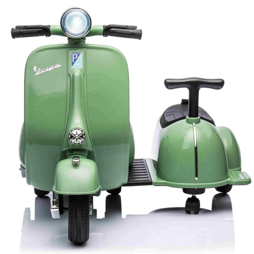 Kids Official Green Vespa 6v Electric Ride On Moped & Sidecar