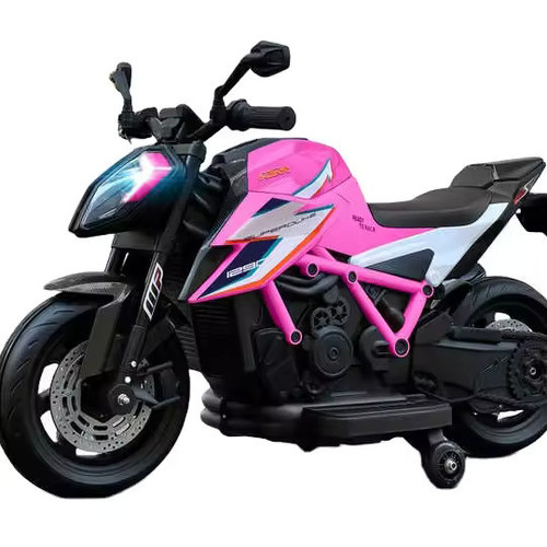 Girls Pink 12V Official KLM Ride on  Motorbike with Stabilizers