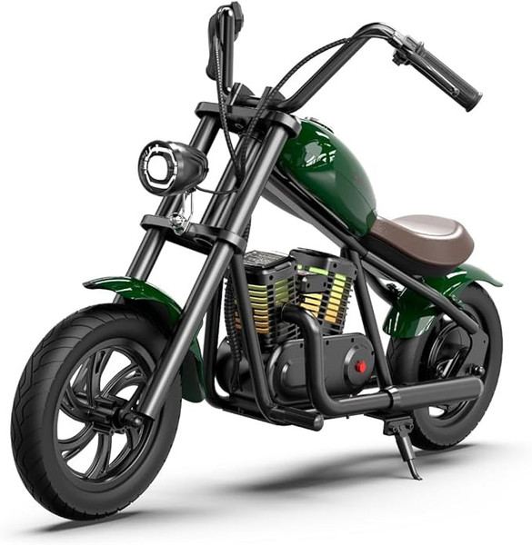 Kids 24v Retro Green & Black Chopper Electric Ride on Motorcycle