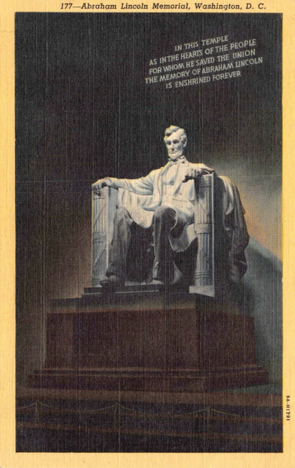 ABRAHAM LINCOLN MEMORIAL WASHINGTON DC  POSTMARK NA Postcard 