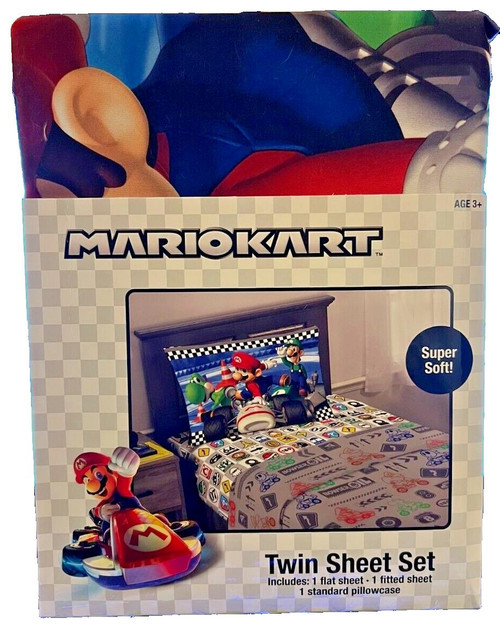 Mario Kart Twin Sheet Set Super Mario Bros  Flat Sheet Fitted Sheet Pillow Case