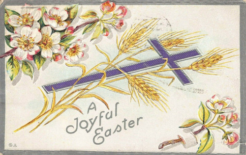 Joyful Easter Purple Cross 1911 Postcard 