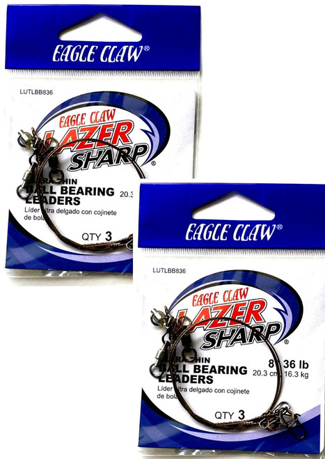 Eagle Claw Ultra Thin Ball Bearing Wire Leaders 8-inch 36lb Qty 6