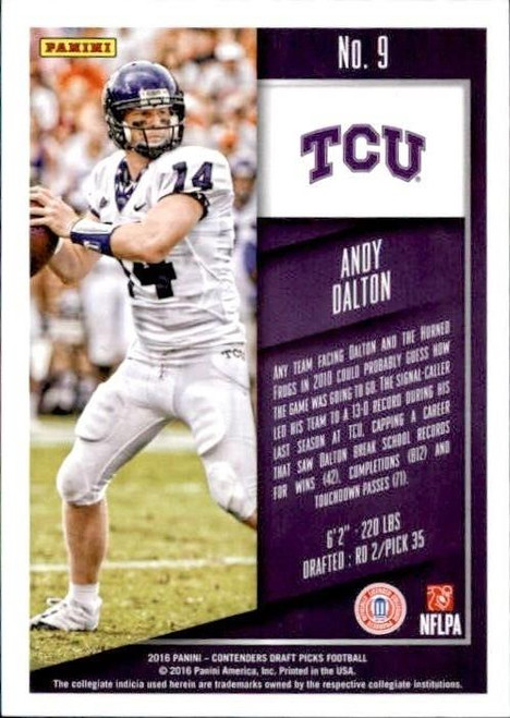 2016 Panini Contenders Draft Picks Football Andy Dalton #9 TCU Horned Frogs