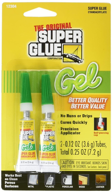 THE ORIGINAL SUPER GLUE GEL 2 TUBES. EACH .12 OZ. (3.6 GRAMS)