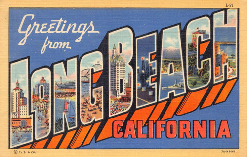 Postcard Long Beach California Greetings Big Letters