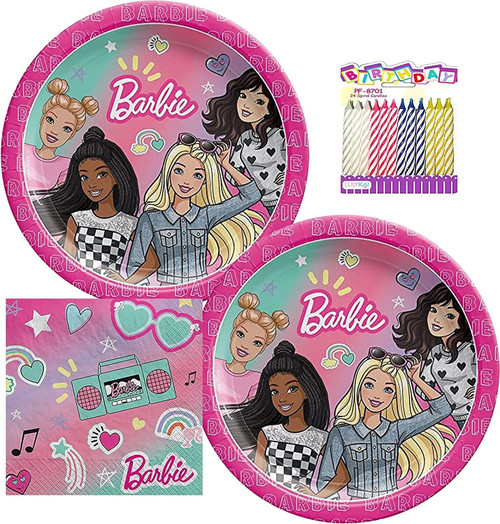 Barbie Dream Together Party Supplies Pack Serves 16: Dessert Plates and Beverage