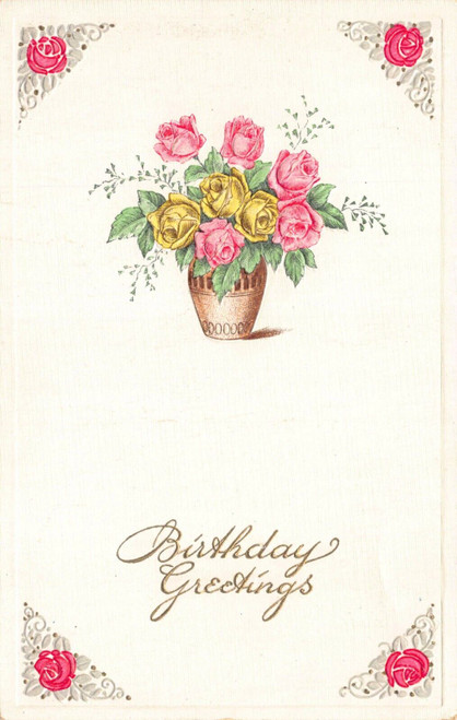 Birthday Greetings roses in a vase Postcard 