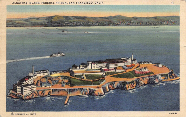 ALCATRAZ ISLAND FEDERAL PRISON SAN FRANCISCO CALIFORNIA POSTMARK 1938 Postcard 