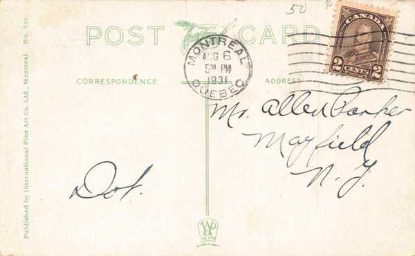 Queen's Hotel Montreal Canada Postmark 1931 Postcard 