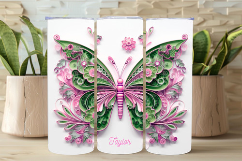 Butterfly Tumbler Pink/Green/Pink