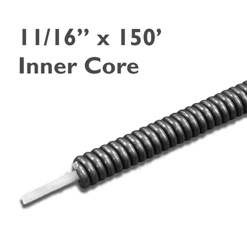 11/16" x 150' Inner Core Drain Cable features more rigid performance for cleaning tough clogs from drain and sewer lines.