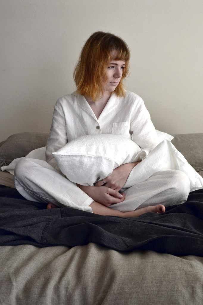 White, Stonewashed Linen Pyjama Set