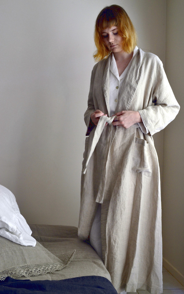 Natural (Undyed), Stonewashed Linen Bath Robe