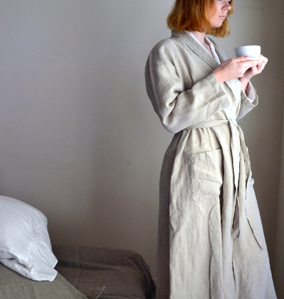 Long natural linen robe
