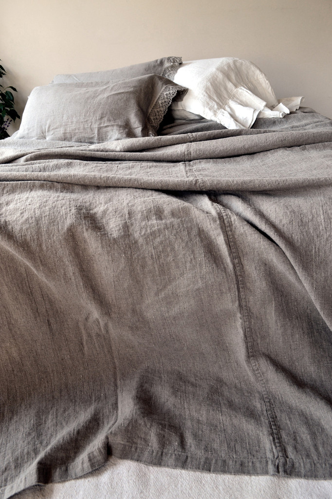 Natural (Undyed), Rustic, Heavyweight Linen Bed cover