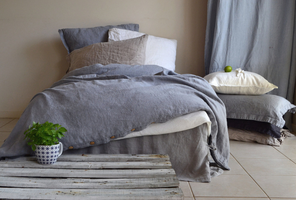 Dove Grey Natural Linen Quilt cover