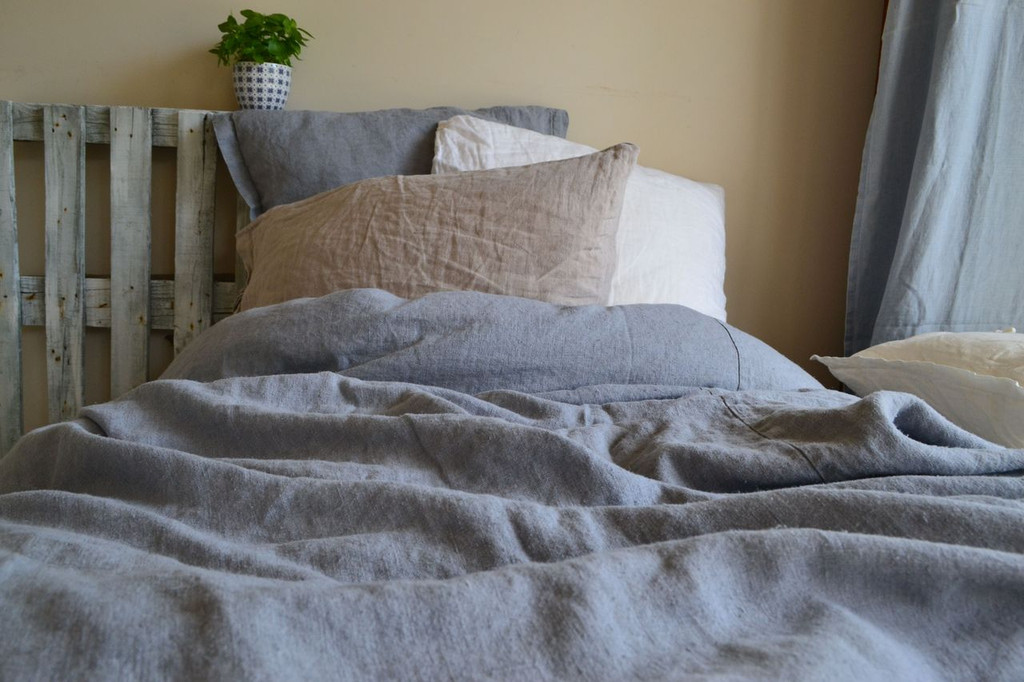 Dove Grey Natural Linen Quilt cover