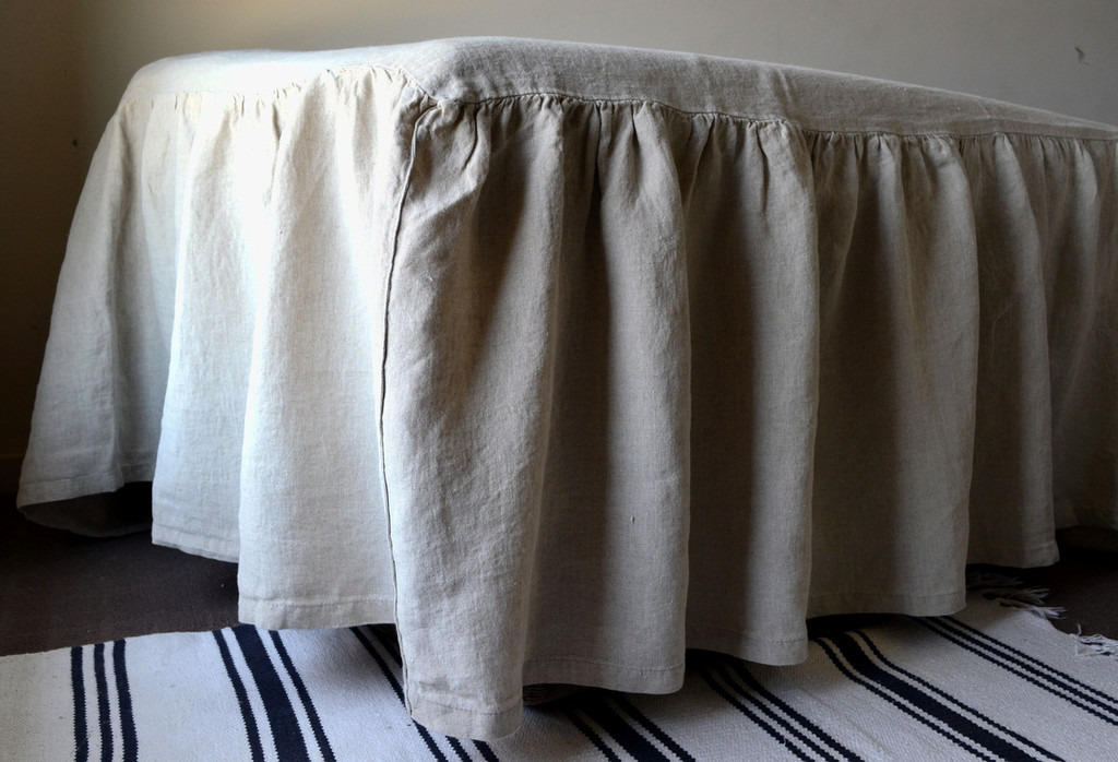 Natural (Undyed), Ruffled Linen Bedskirt