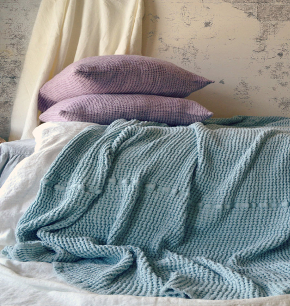 Mint, Waffle Linen Blanket