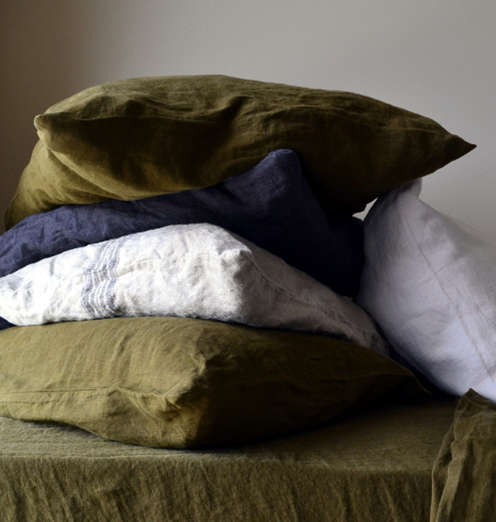 Olive Green, Stonewashed Linen Pillowcase