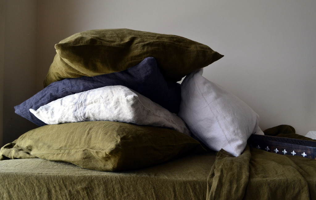 Olive Green, Stonewashed Linen Pillowcase