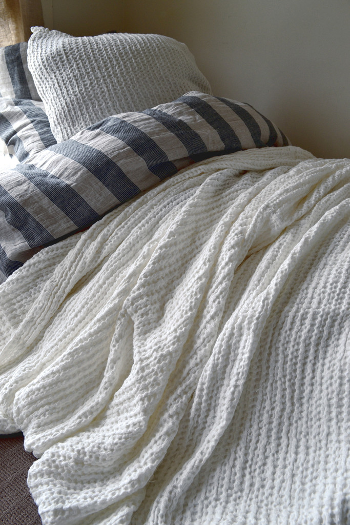 Ivory, Waffle Linen Blanket