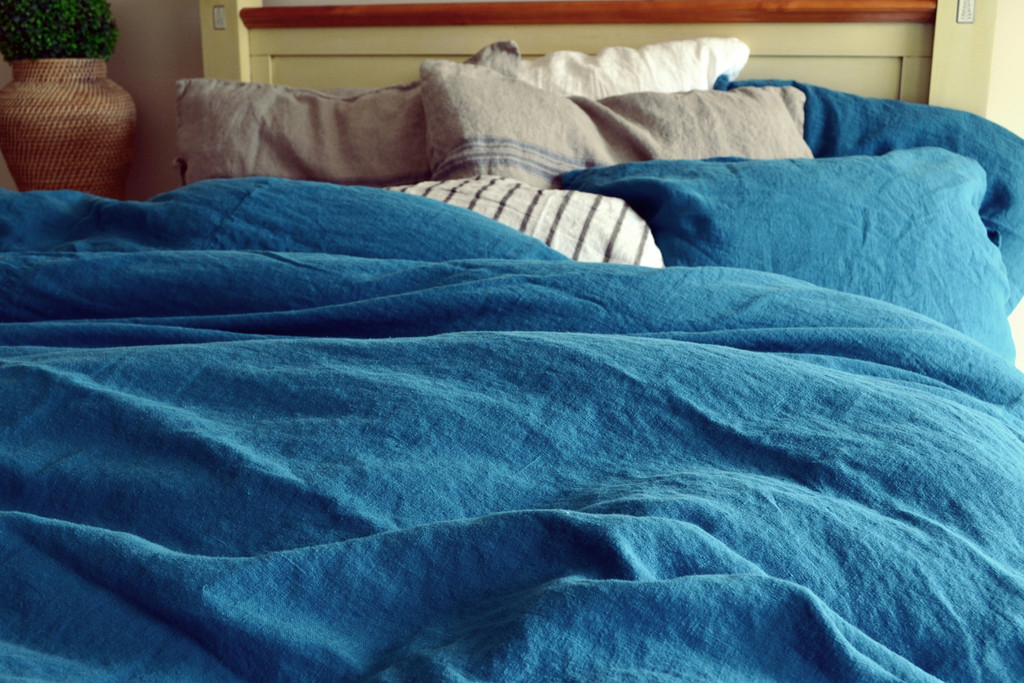Dark Teal Heavy Weight Natural Linen Duvet / Quilt cover