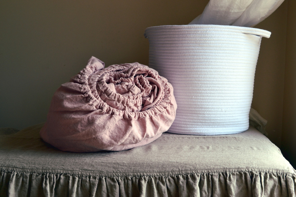 Rose Quartz, Rustic, Heavyweight Linen Fitted Sheet