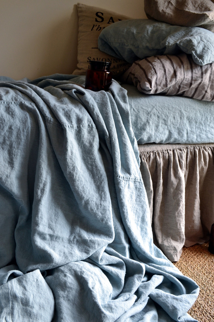 Duck Egg Blue heavy weight linen coverlet/ Throw Blanket