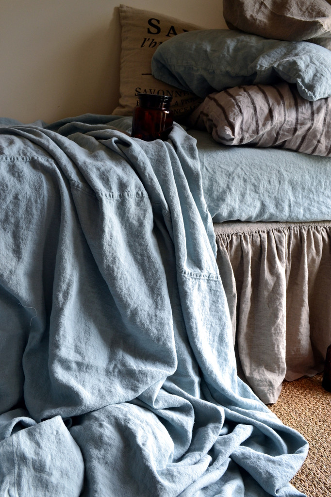 Duck Egg Blue Heavy Linen Bed cover/Coverlet/ Rustic Linen Sheet