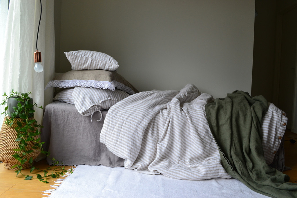 Natural Ticking Stripe Heavy Weight Natural Linen Duvet / Quilt cover