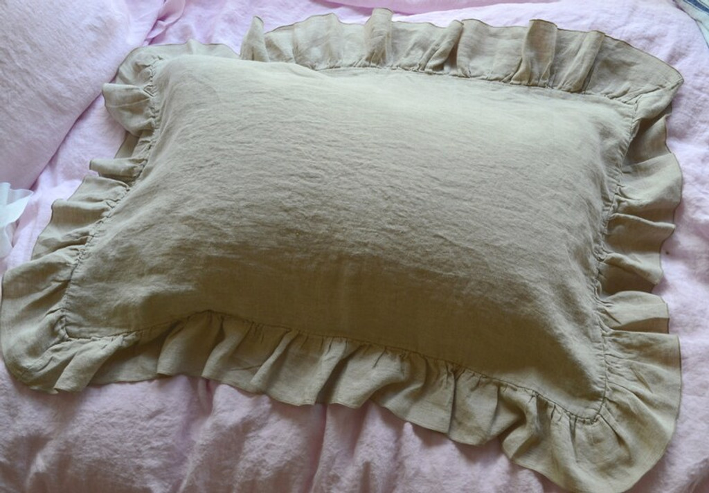Undyed, Natural, Ruffled Linen Pillowcase
