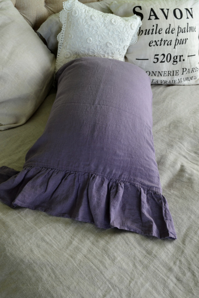 Blueberry Milk stonewashed linen pillow case with long ruffle