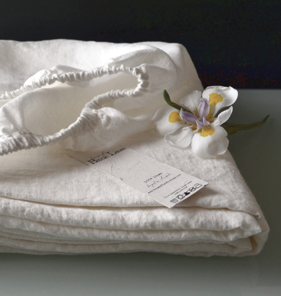 Pure White, Stonewashed Linen Fitted Sheet