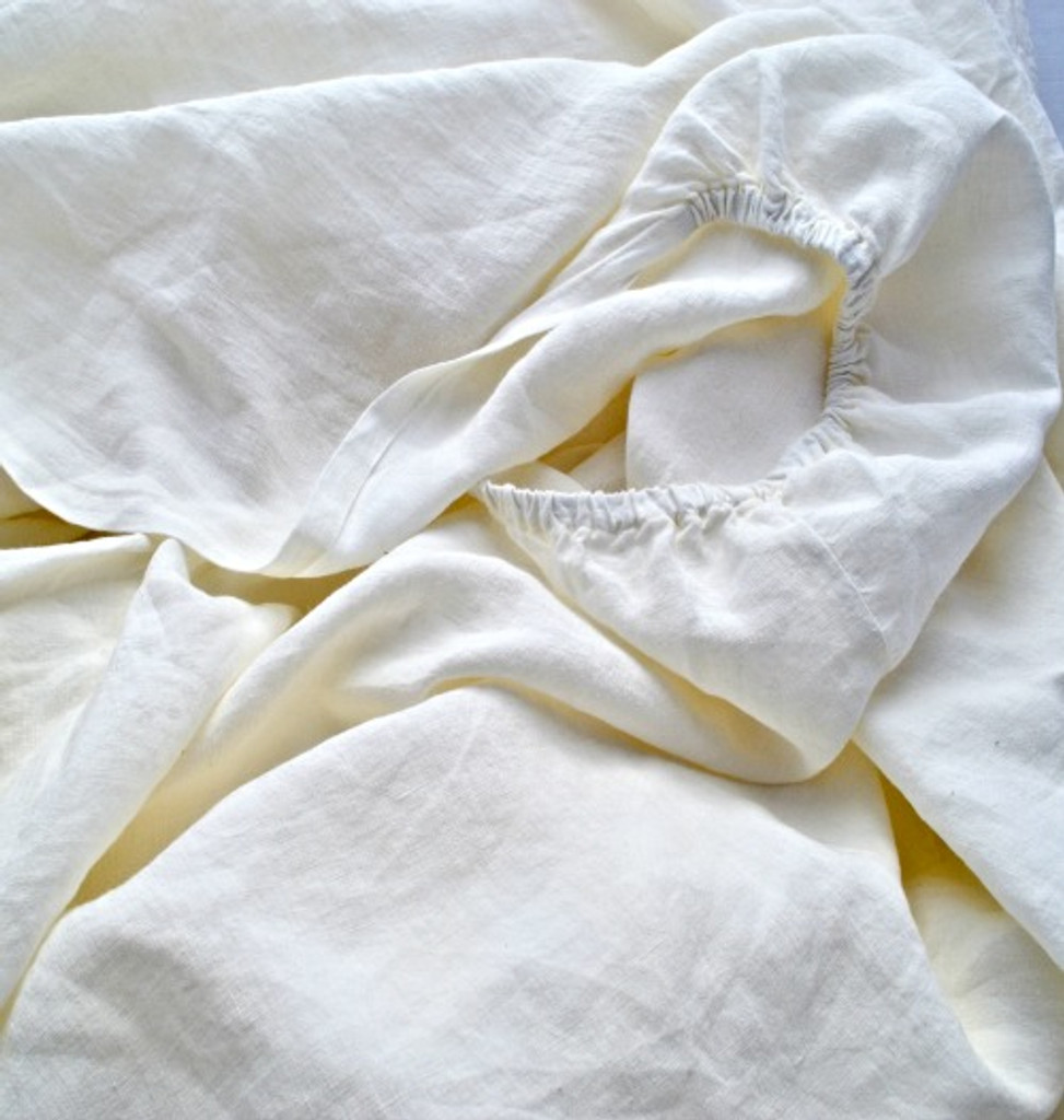 Pure White, Medium weight Linen Fitted Sheet