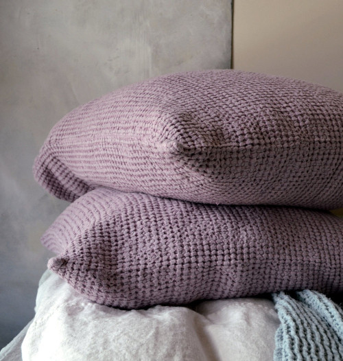 Lilac waffle linen pillowcase. Super heavy natural stonewashed linen