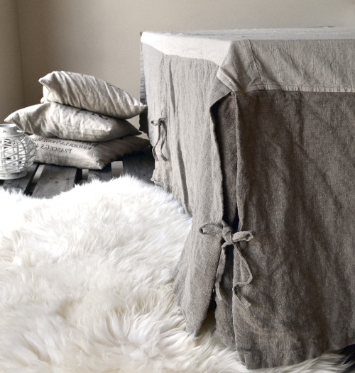 Natural Heavy Weight Rustic Linen Bed skirt/ Dust ruffle/ Valance