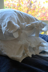 Antique White Linen Pillowcase with Ties