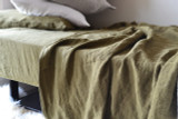 Olive Green, Medium weight Linen Fitted Sheet